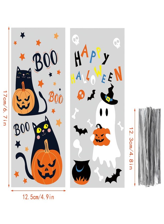 STEFORD 120 Pcs Halloween Cellophane Treat bags, Clear Plastic Candy Gift Cookie Bag with Twists for Halloween Party Favors Supplies - Image 2